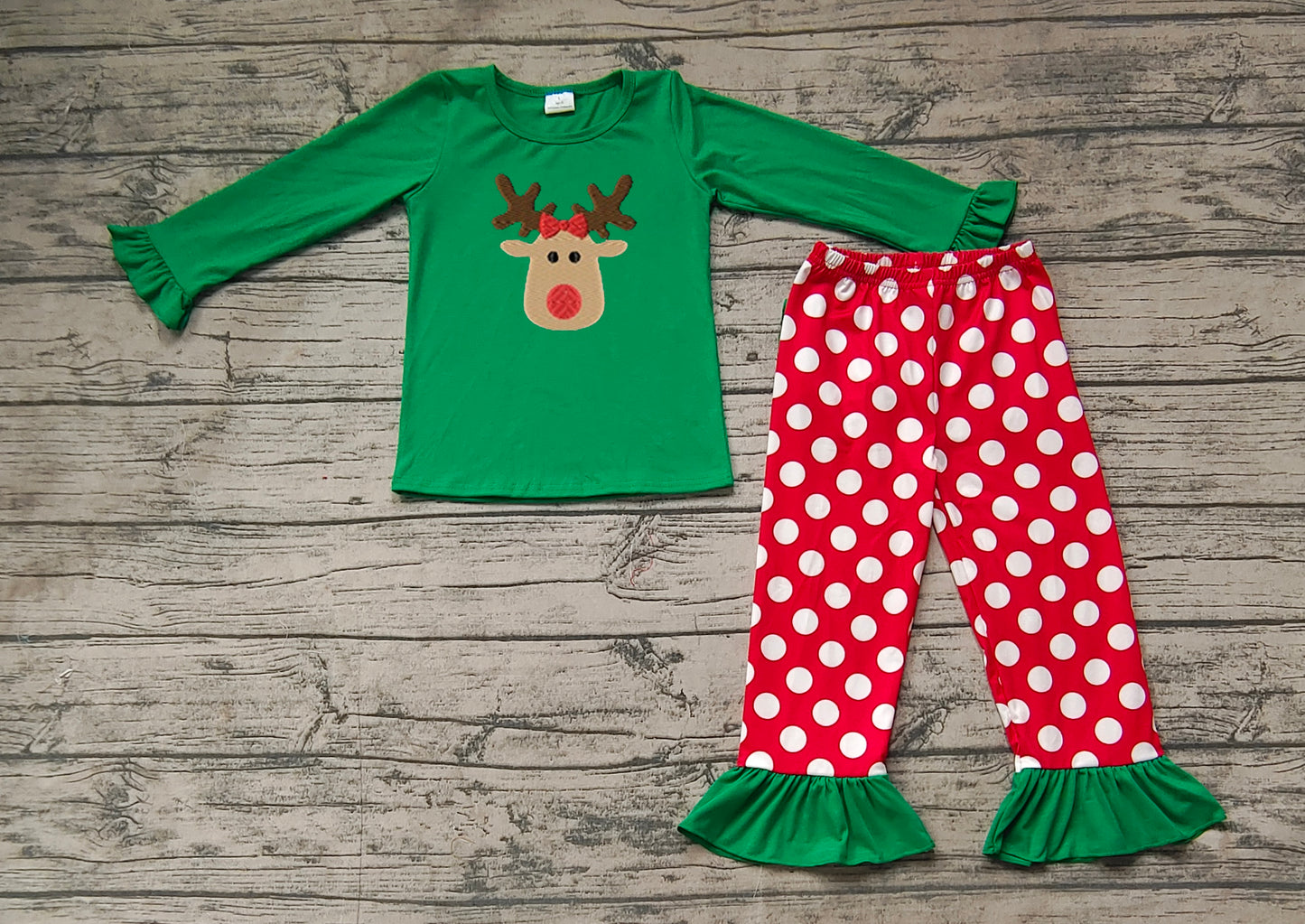 Baby Girls Christmas Deer Top Pocket Pants Pajamas Clothes Sets