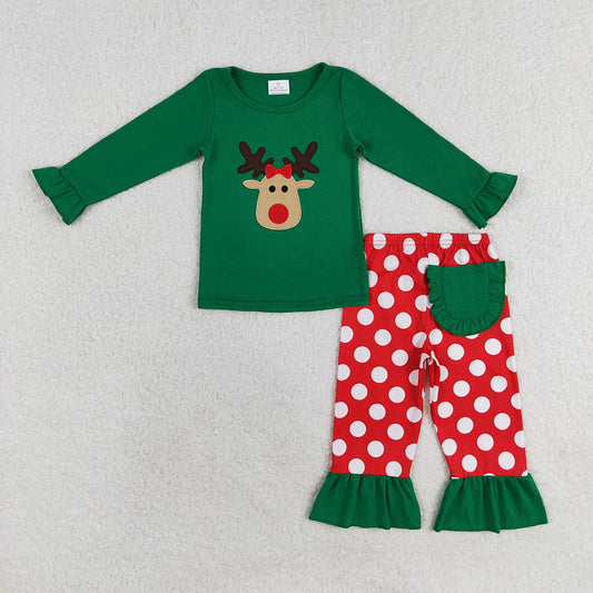 Baby Girls Christmas Deer Top Pocket Pants Pajamas Clothes Sets