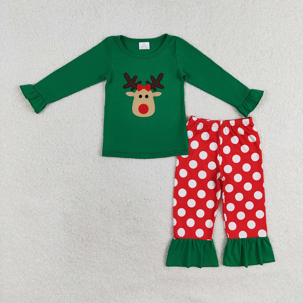 Baby Girls Christmas Deer Top Pocket Pants Pajamas Clothes Sets