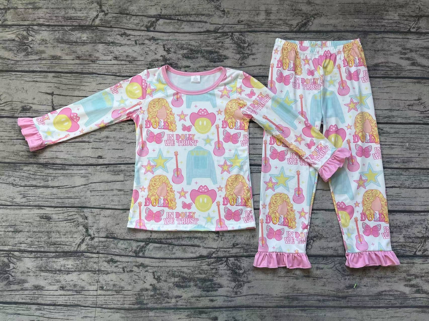 Baby Girls Western Pink Singer Top Pants Bamboo Pajamas Clothes Sets