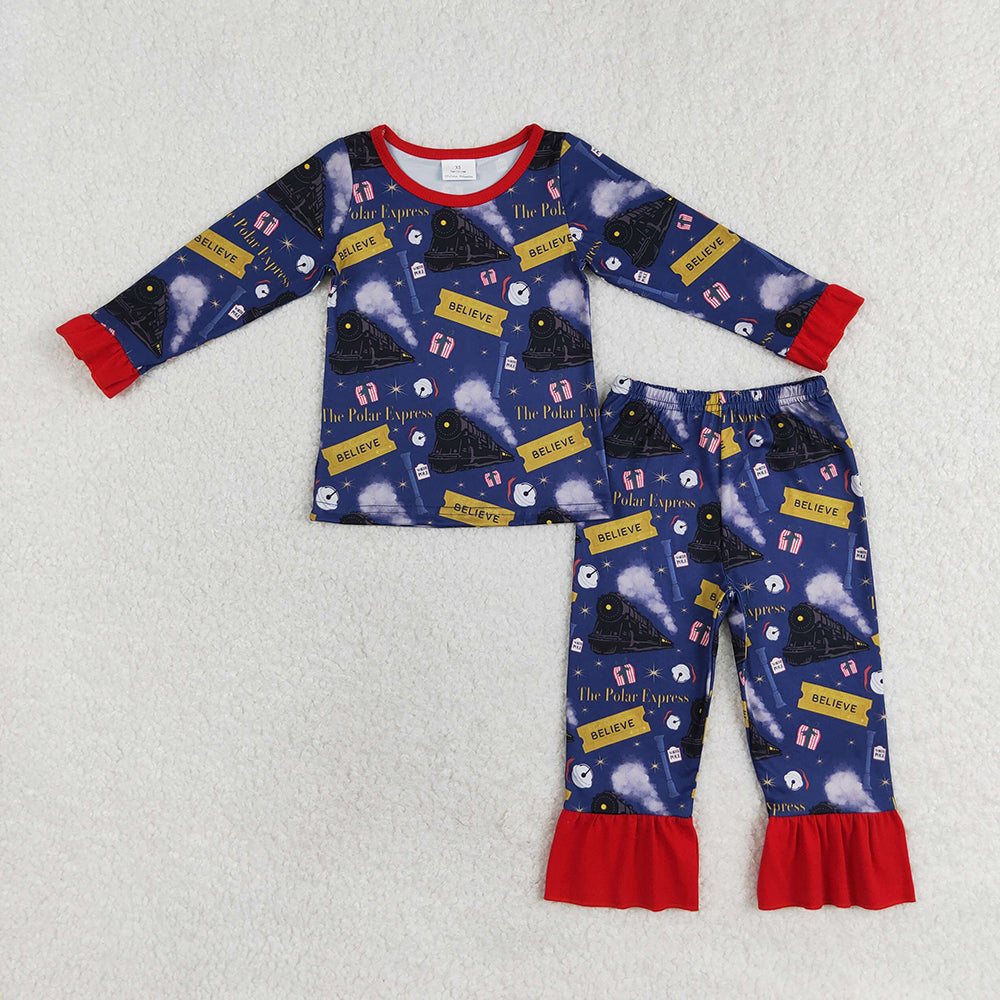 Baby Girls Christmas Train Tee Shirt Pants Pajamas Clothes Sets