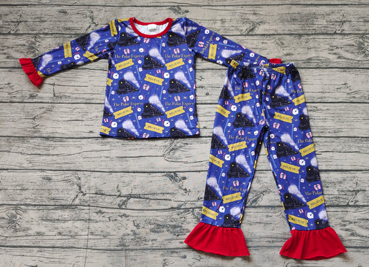 Baby Girls Christmas Train Tee Shirt Pants Pajamas Clothes Sets