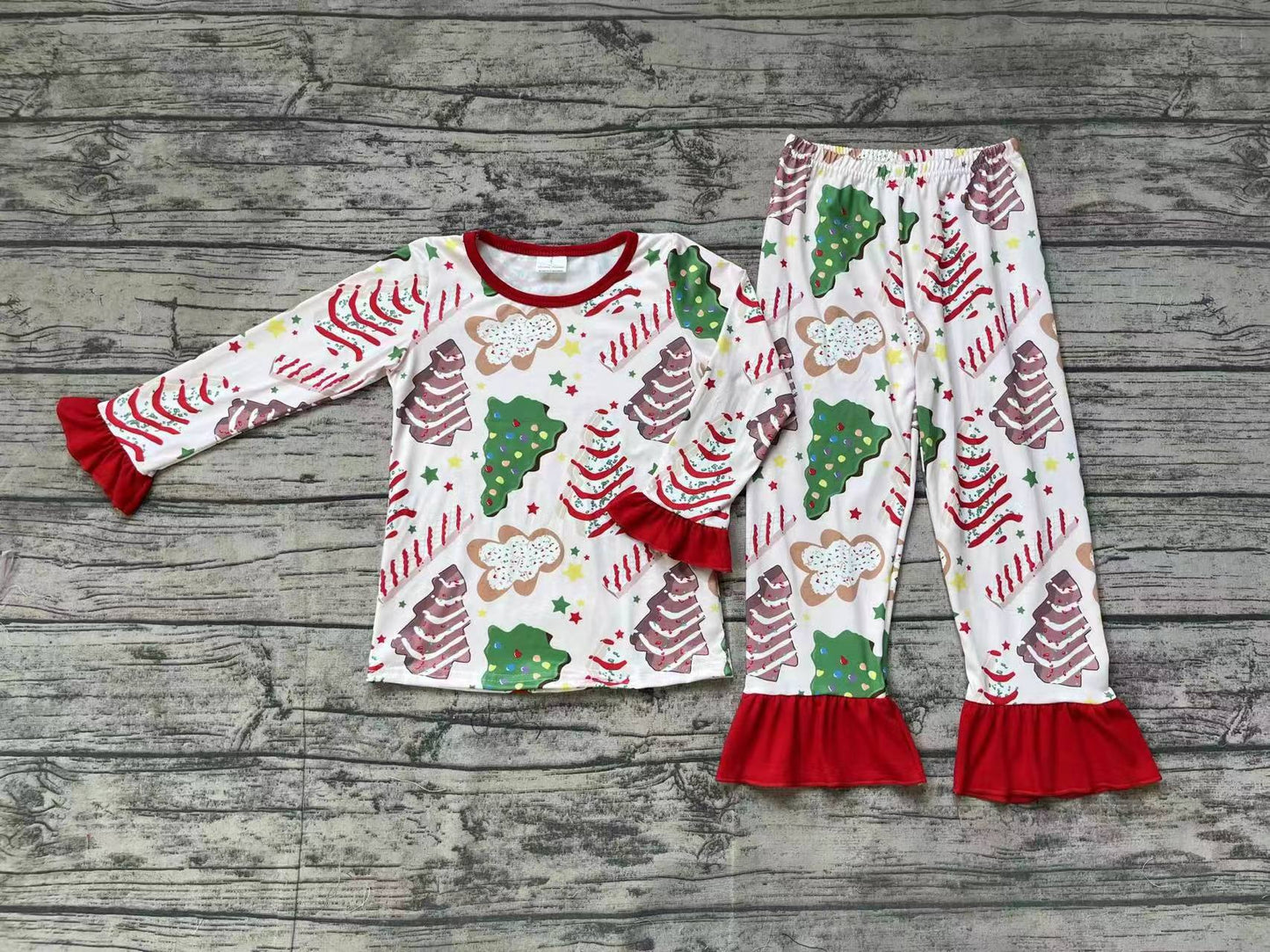 Baby Girls Christmas Tree Cake Shirt Pants Bamboo Pajamas Clothes Sets