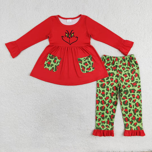 Baby Girls Christmas Red Face Tops Leopard Pants Clothes Sets