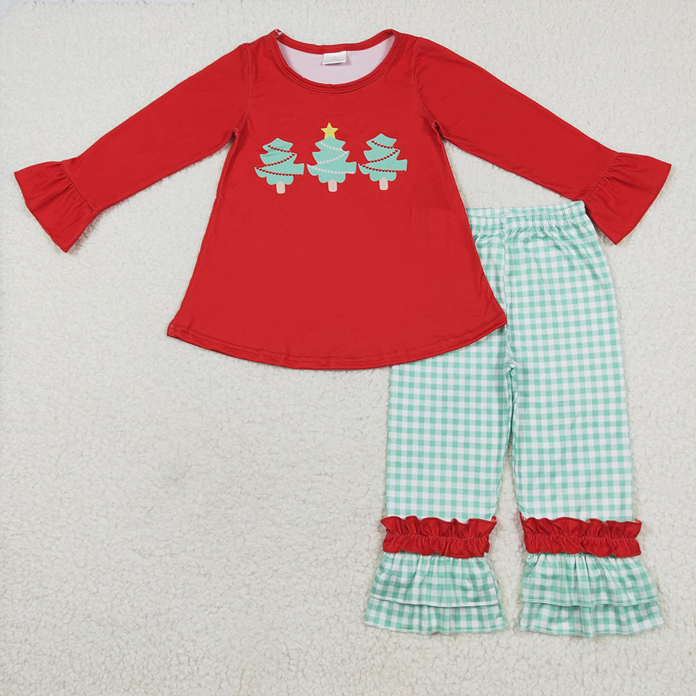 Sibling Baby Girls Christmas Tree Tunic Ruffle Pants Clothes Sets Rompers
