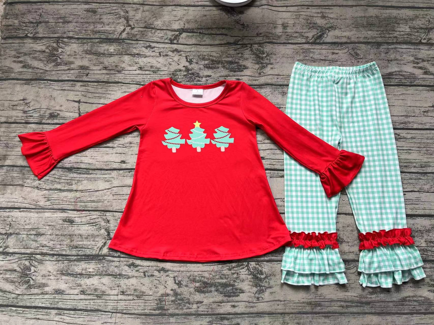 Baby Girls Christmas Tree Tunic Ruffle Pants Clothes Sets