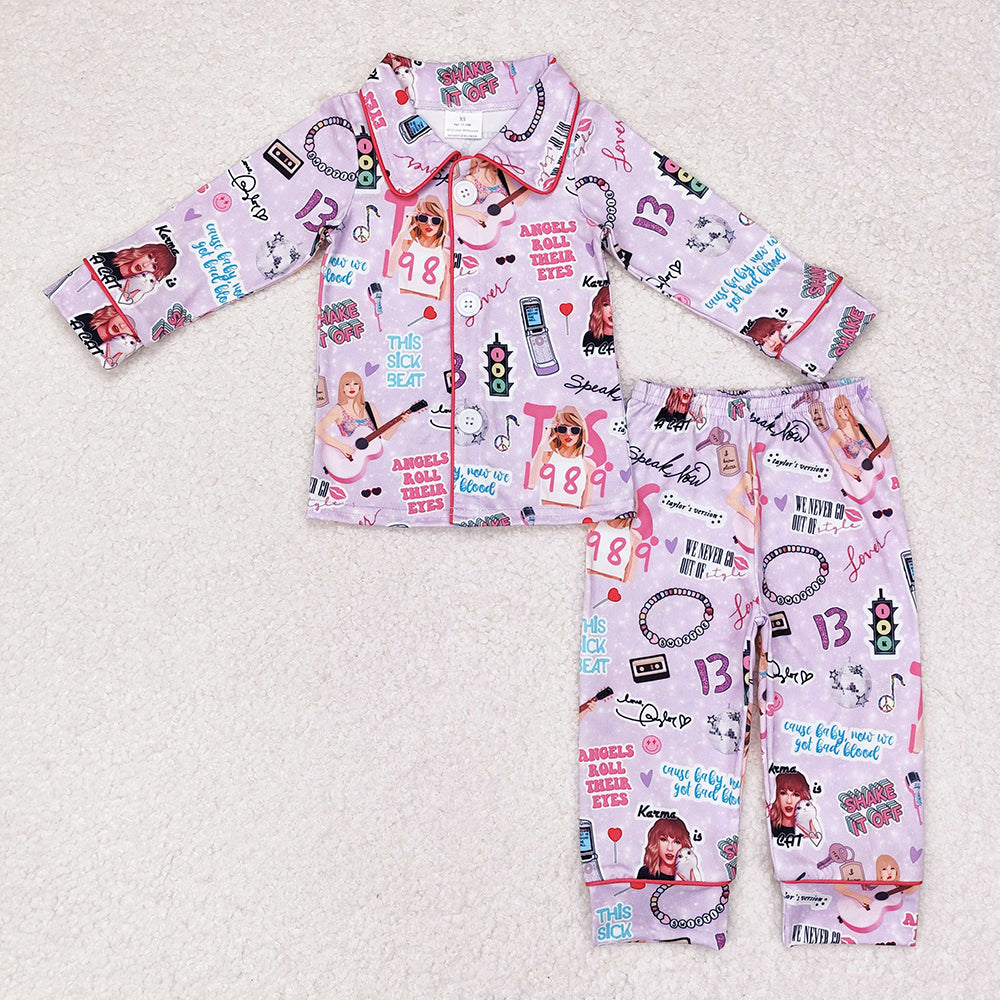 Baby Girls Singer Lavender Buttons Shirt Pants Pajamas Clothes Sets