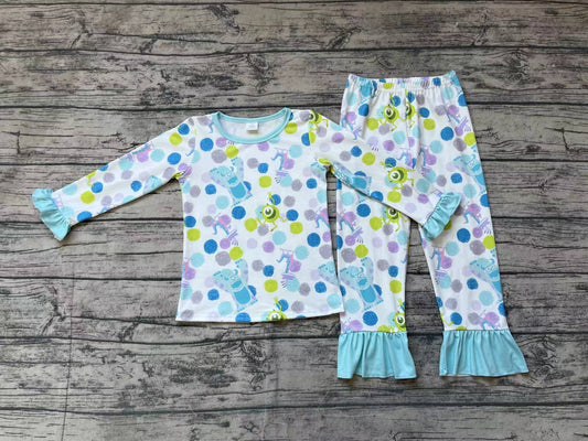 Baby Girls Blue Monster Bamboo Pajamas Clothes Sets