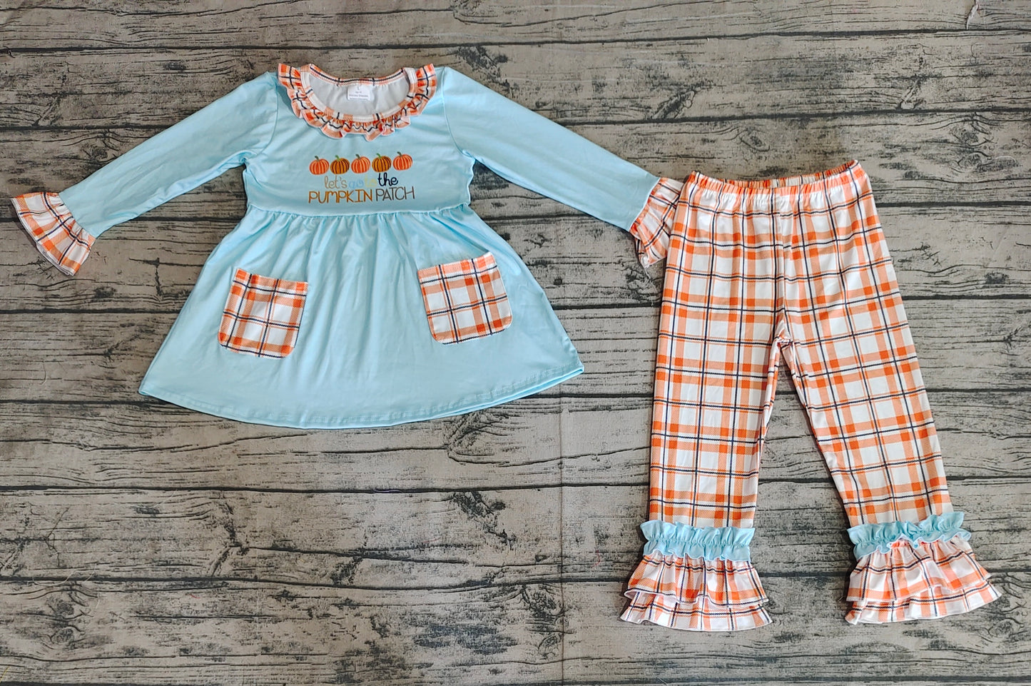 Baby Girls Fall Pumpkin Pockets Top Ruffle Pants Clothes Sets