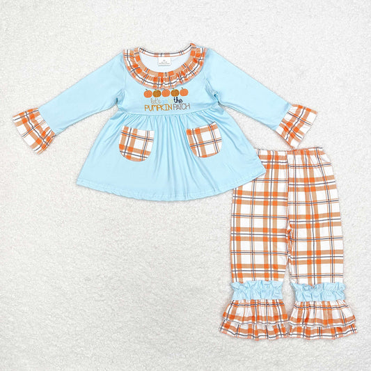 Baby Girls Fall Pumpkin Pockets Top Ruffle Pants Clothes Sets