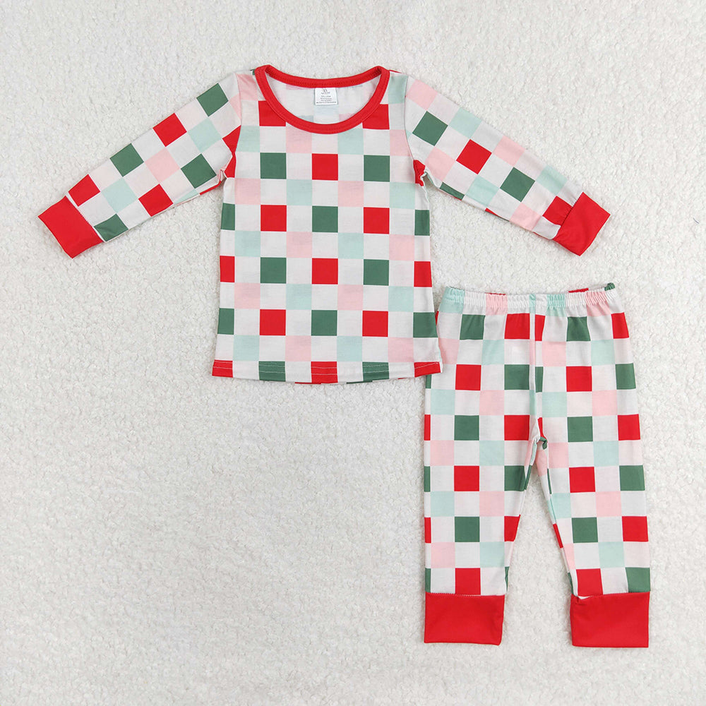 Kids Children Christmas Checkered Top Pants Pajamas Clothes Sets