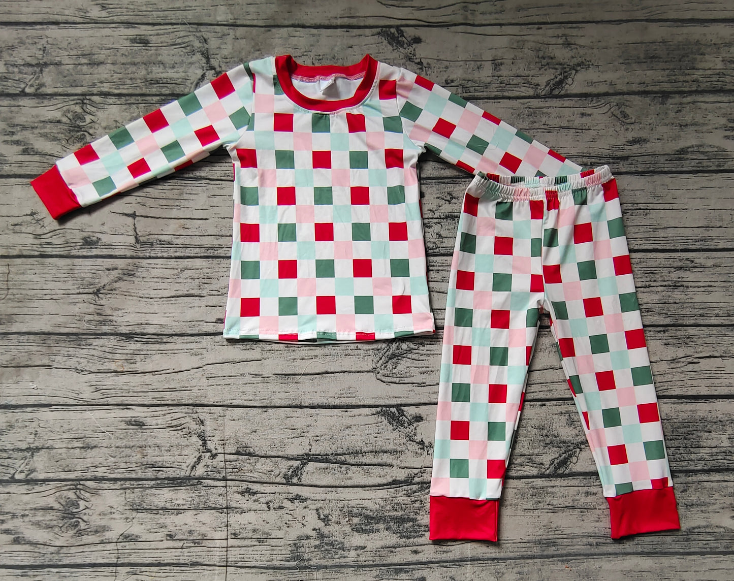 Kids Children Christmas Checkered Top Pants Pajamas Clothes Sets