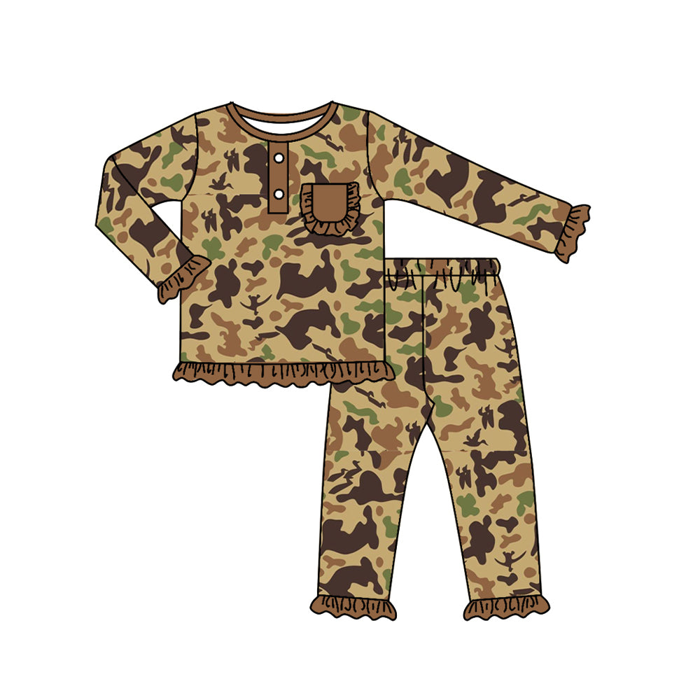 Baby Girls Brown Camo Pocket Top Pants Pajamas Clothes Sets Preorder