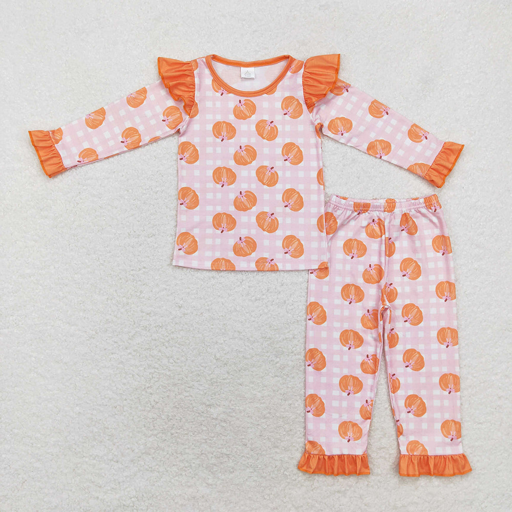 Baby Girls Orange Pumpkin Top Pants Bamboo Pajamas Clothes Sets