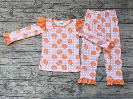 Baby Girls Orange Pumpkin Top Pants Bamboo Pajamas Clothes Sets