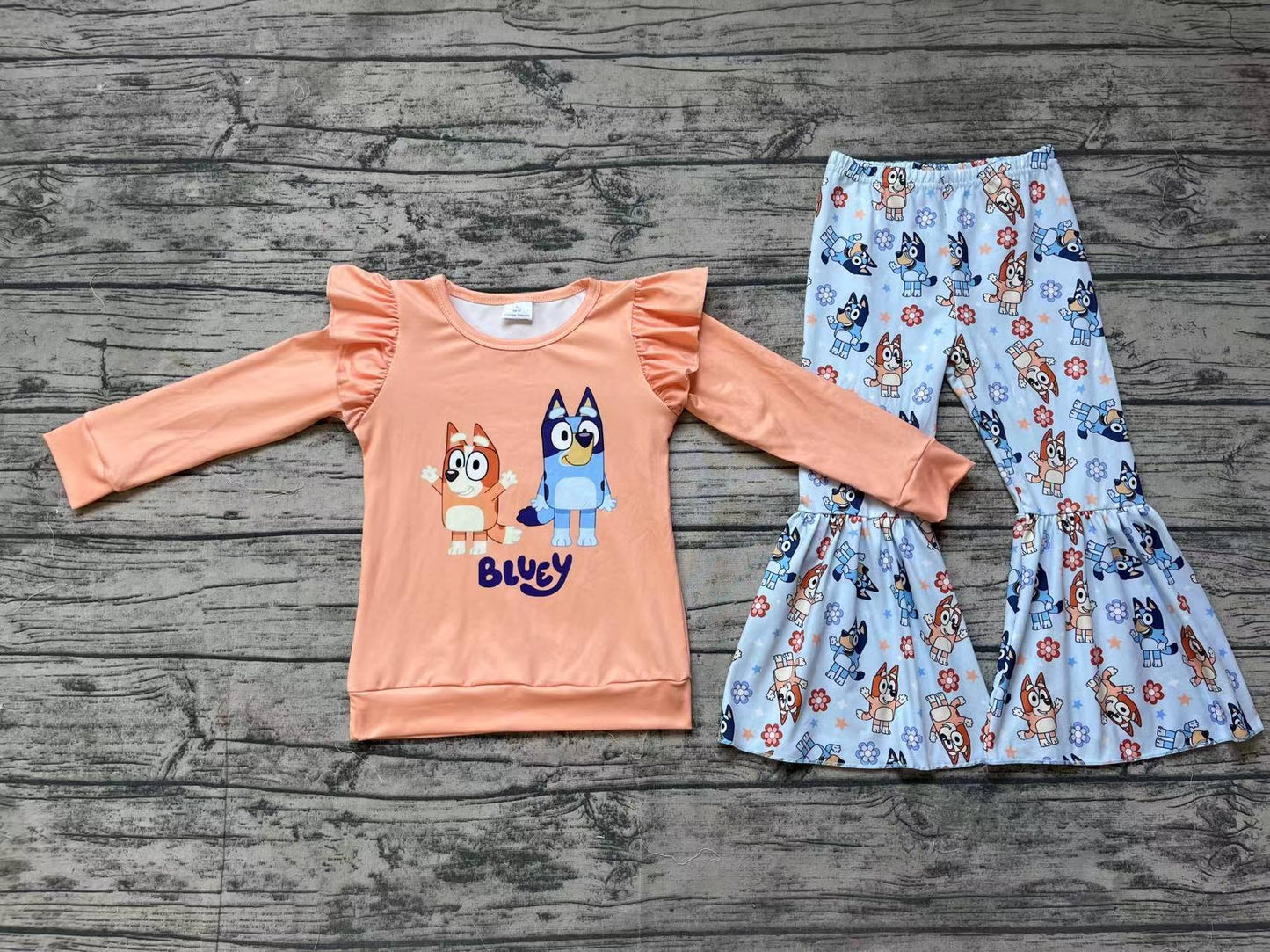 Baby Girls Orange Dog Long Sleeve Top Bell Pants Clothes Sets