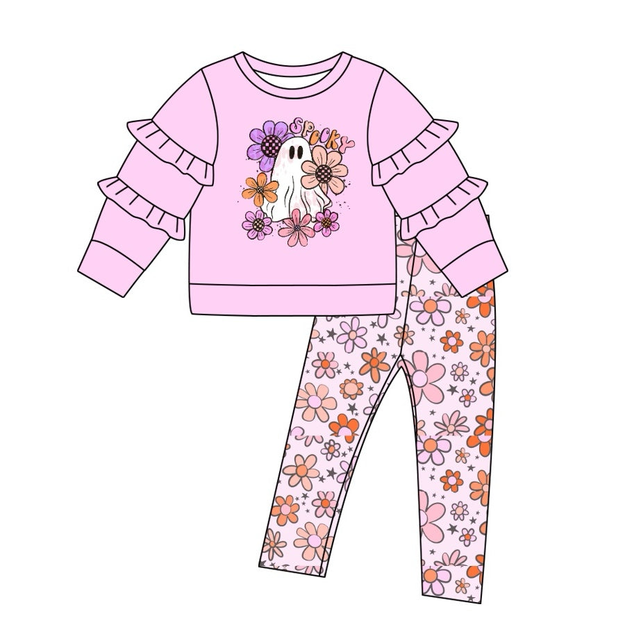 Baby Girls Halloween Ghost Flowers Top Legging Clothes Sets Preorder