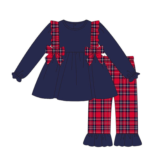 Baby Girls Navy Bows Tunic Ruffle Pants Clothes Sets Preorder