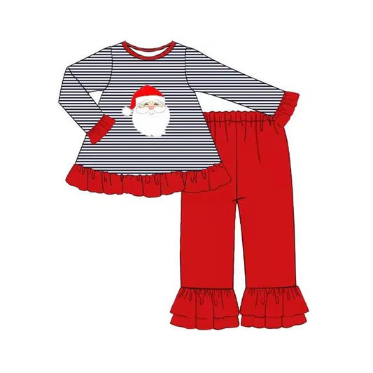 Baby Girls Stripes Santa Tunic Top Ruffle Pants Clothes Sets Preorder