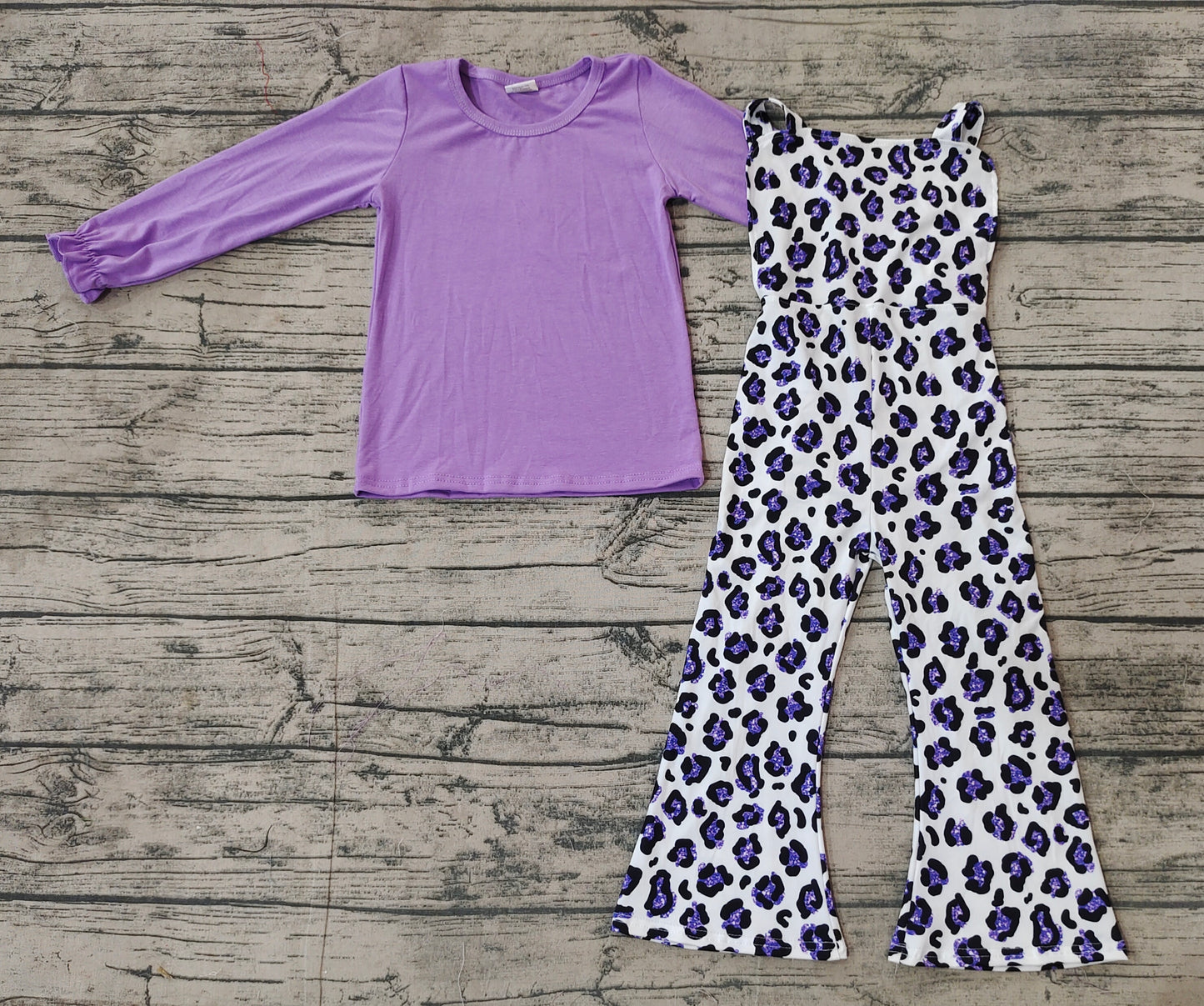 Baby Girls Purple Top Leopard Jumpsuits 2pcs Clothes Sets