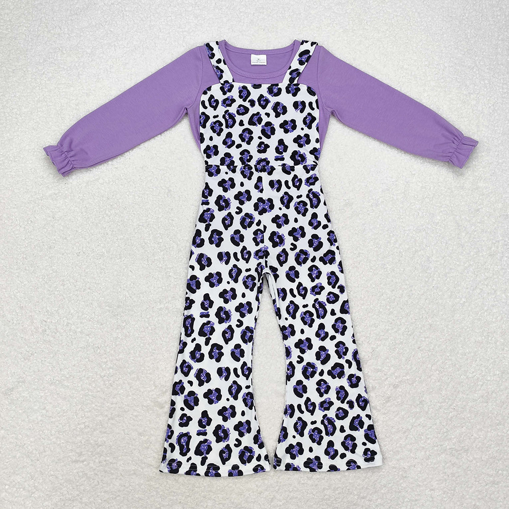 Baby Girls Purple Top Leopard Jumpsuits 2pcs Clothes Sets