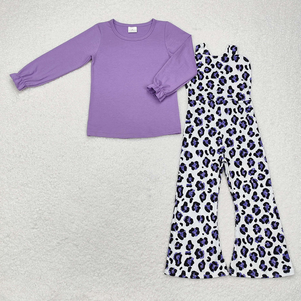 Baby Girls Purple Top Leopard Jumpsuits 2pcs Clothes Sets