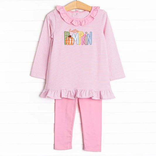 Baby Girls Pink Stripes Pumpkin Tunic Legging Pants Clothes Sets Preorder