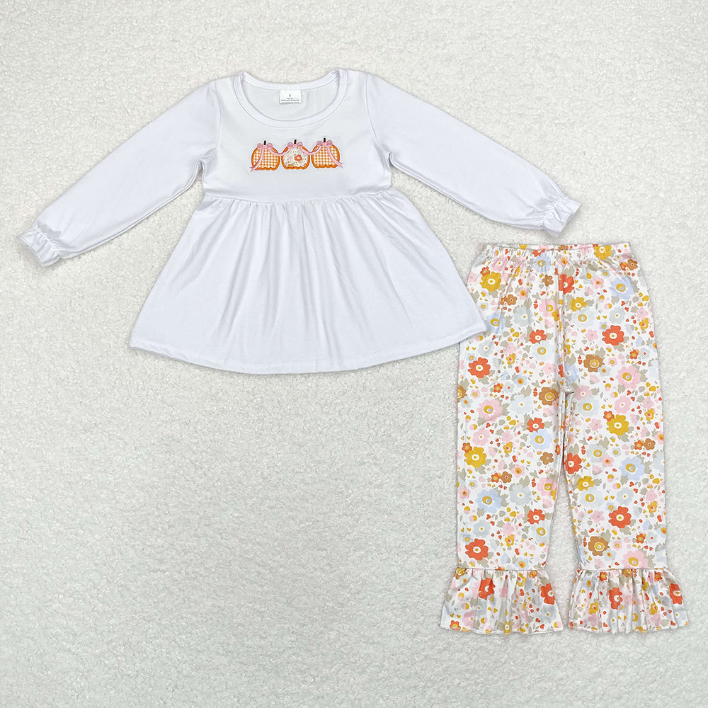 Baby Girls White Pumpkins Tunic Ruffle Floral Pants Clothes Sets