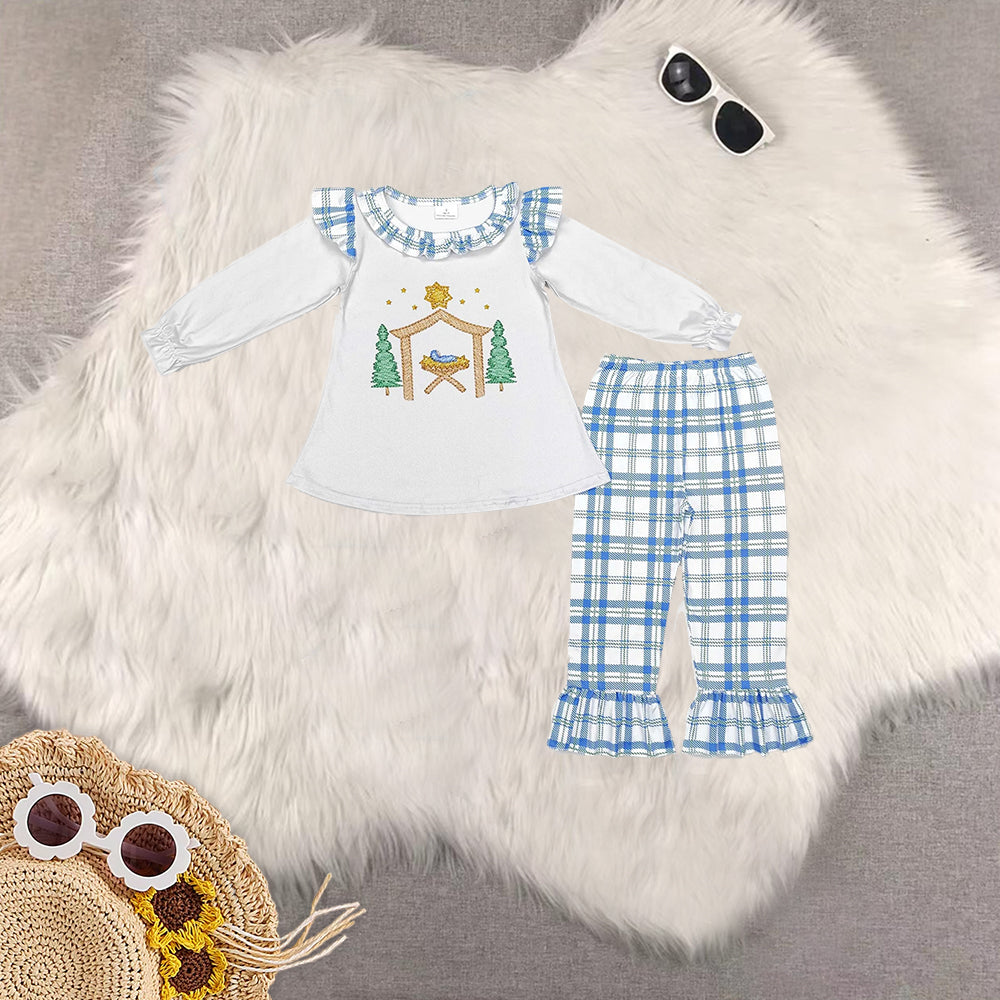 Sibling Girls Baby Girls Christmas Nativity Tunic Ruffle Pant Clothes Sets