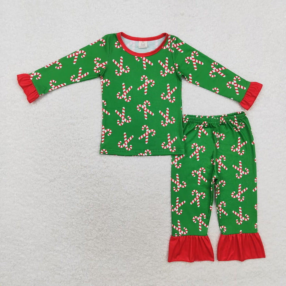 Baby Girls Christmas Candy Cane Top Pants Bamboo Pajamas Clothes Sets