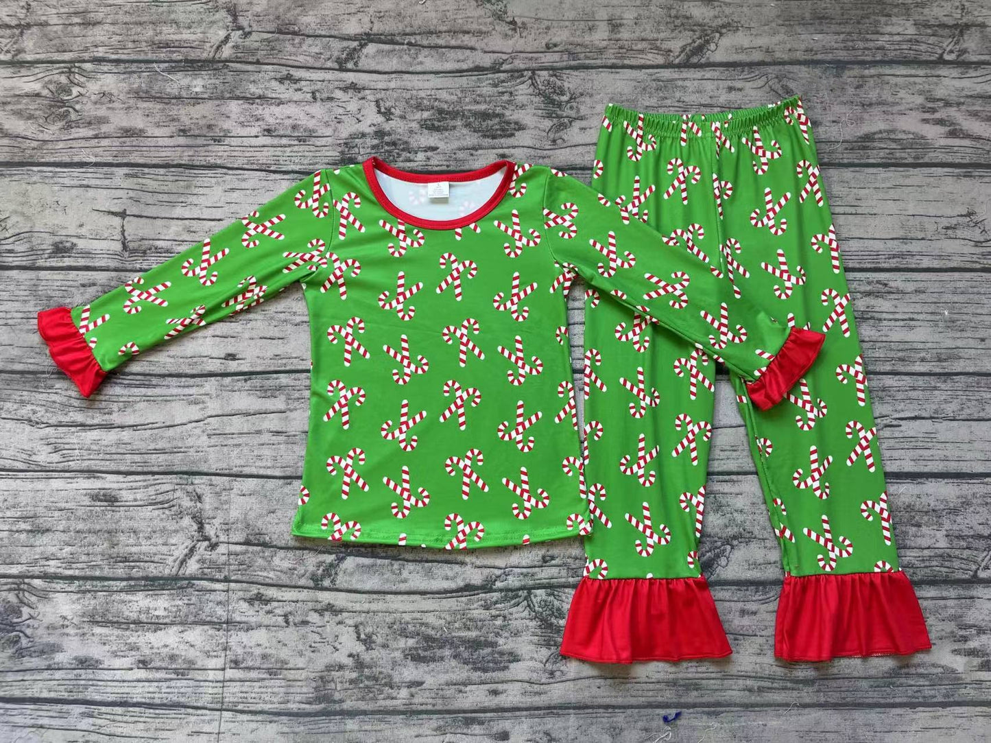 Baby Girls Christmas Candy Cane Top Pants Bamboo Pajamas Clothes Sets