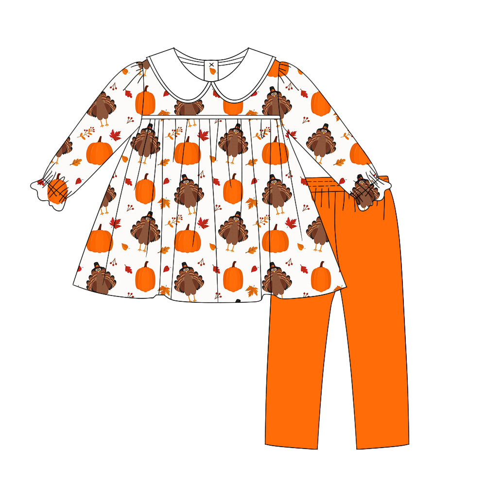 Baby Girls Turkey Thanksgiving Tunic Legging Pants Clothes Sets Preorder