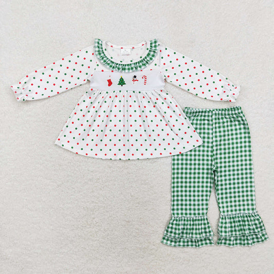 Baby Girls Christmas Santa Tree Dots Tunic Ruffle Pants Clothes Sets