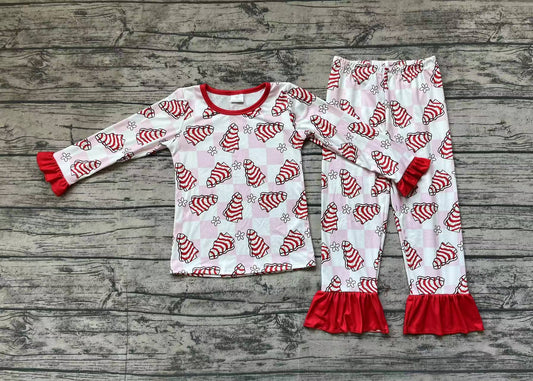 Baby Girls Christmas Cake Checkered Top Pants Bamboo Pajamas Clothes Sets