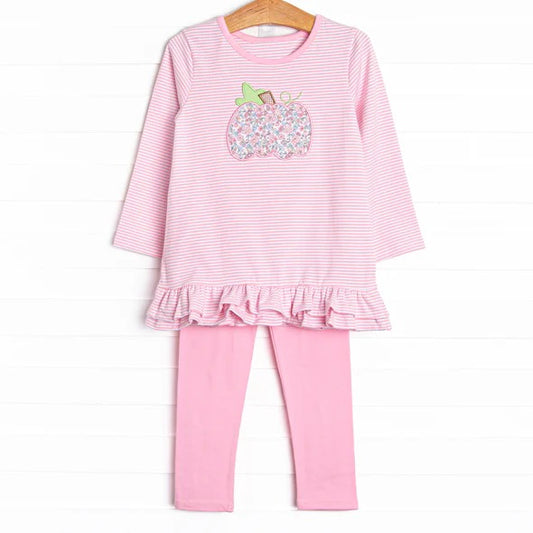 Baby Girls Pink Flowers Pumpkin Tunic Top Pants Clothes Sets Preorder