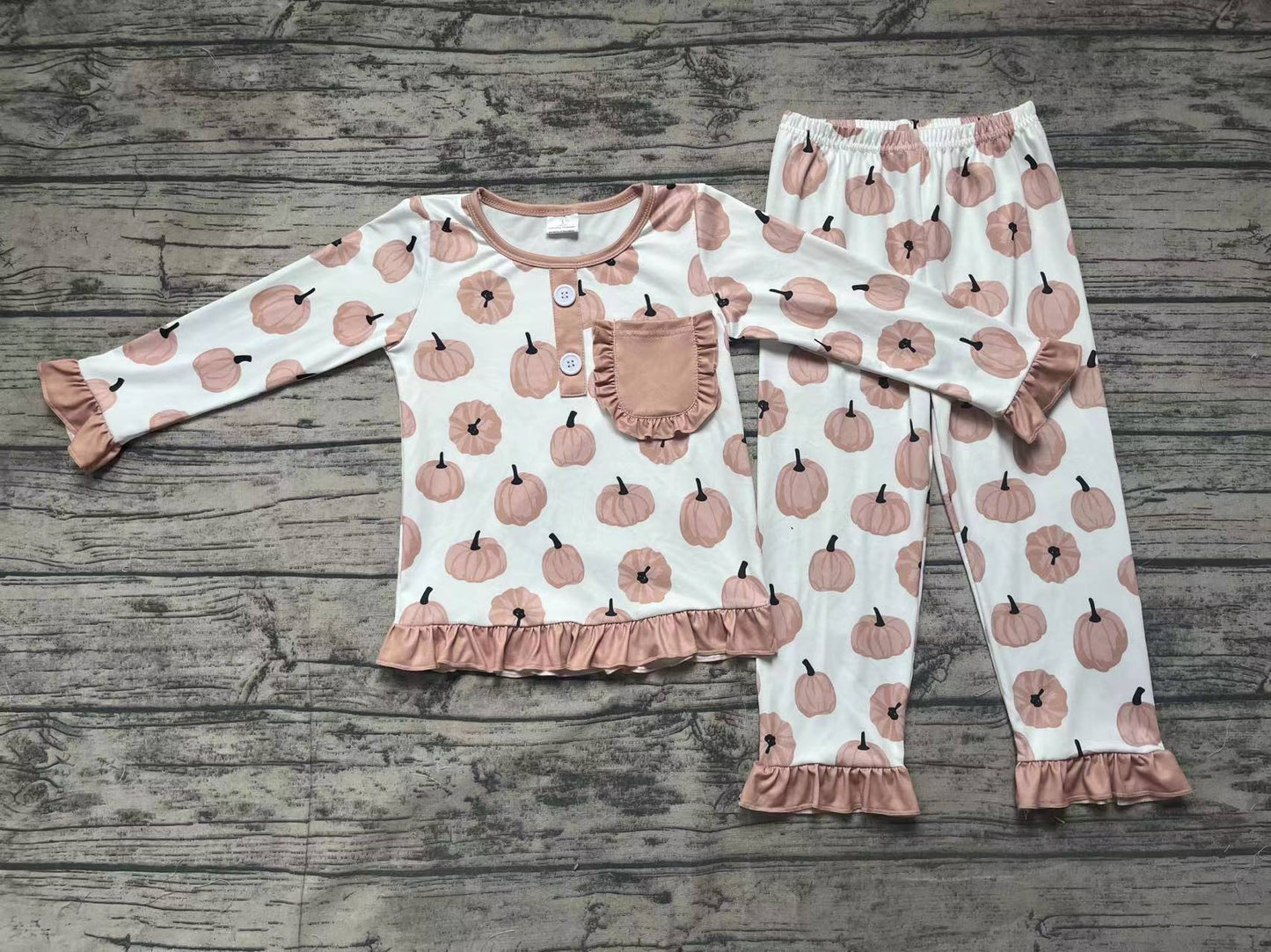 Baby Girls Pumpkins Pocket Top Pants Bamboo Pajamas Clothes Sets