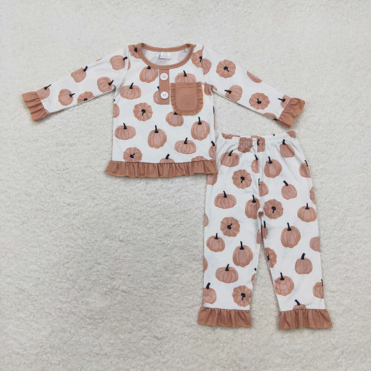 Baby Girls Pumpkins Pocket Top Pants Bamboo Pajamas Clothes Sets