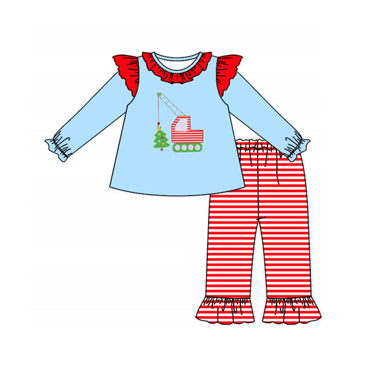 Baby Girls Christmas Tree Truck Tunic Top Ruffle Pants Clothes Sets Preorder