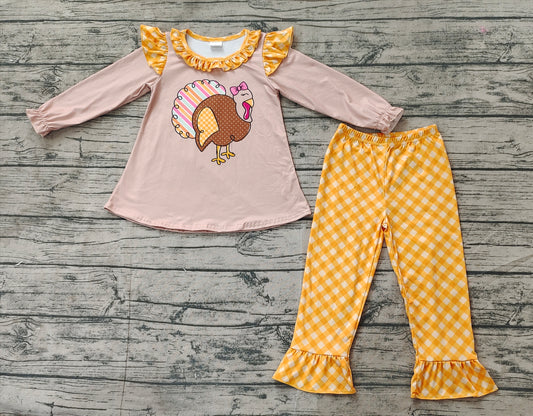 Baby Girls Thanksgiving Turkey Tunic Top Ruffle Pants Clothes Sets