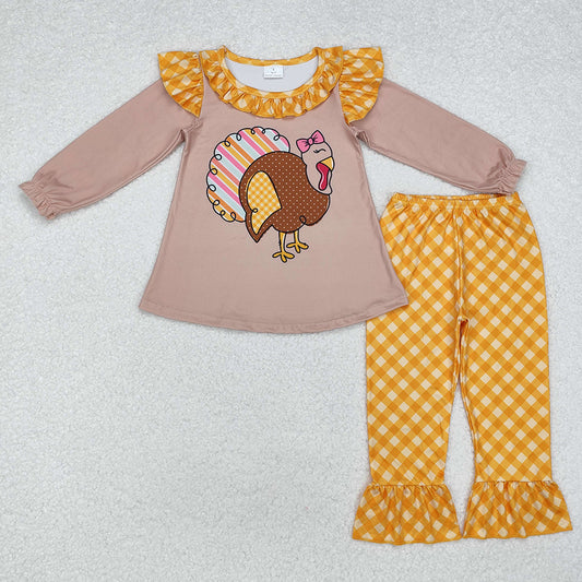 Baby Girls Thanksgiving Turkey Tunic Top Ruffle Pants Clothes Sets