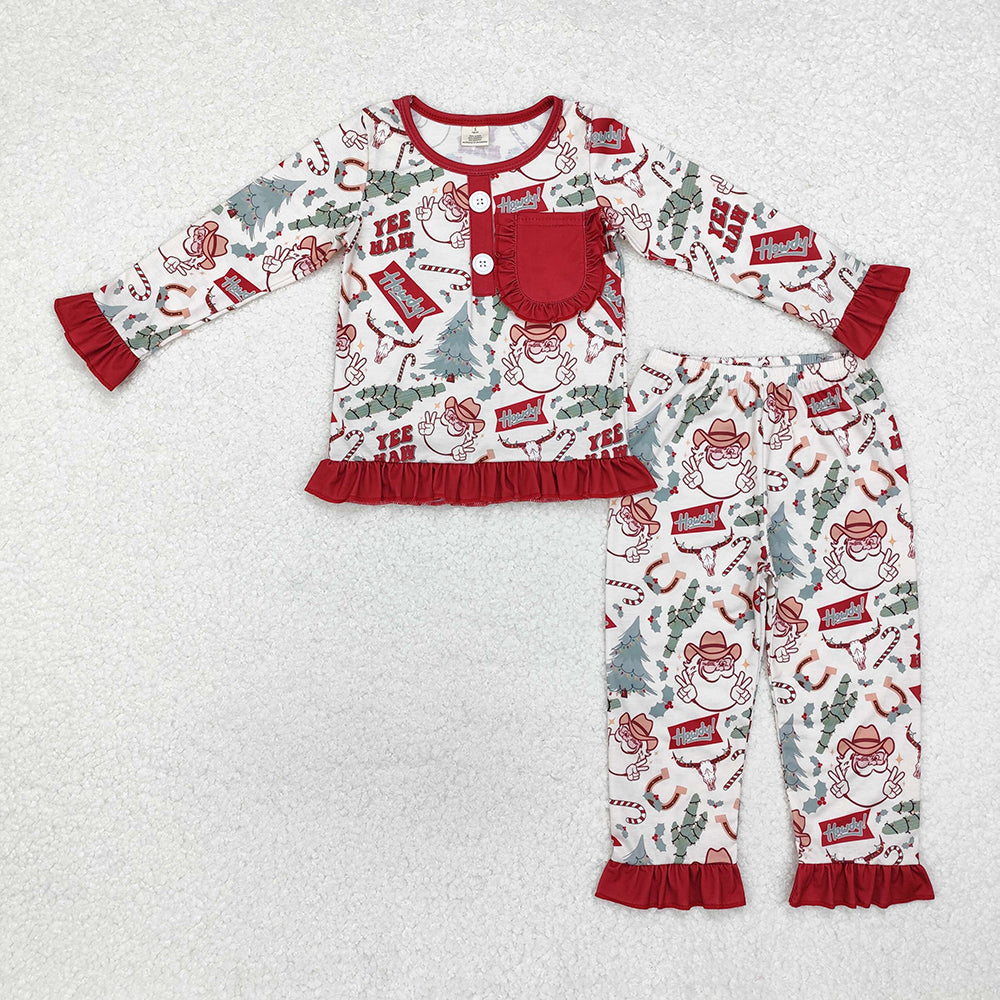 Baby Girls Christmas Western Santa Cactus Bamboo Pajamas Clothes Sets