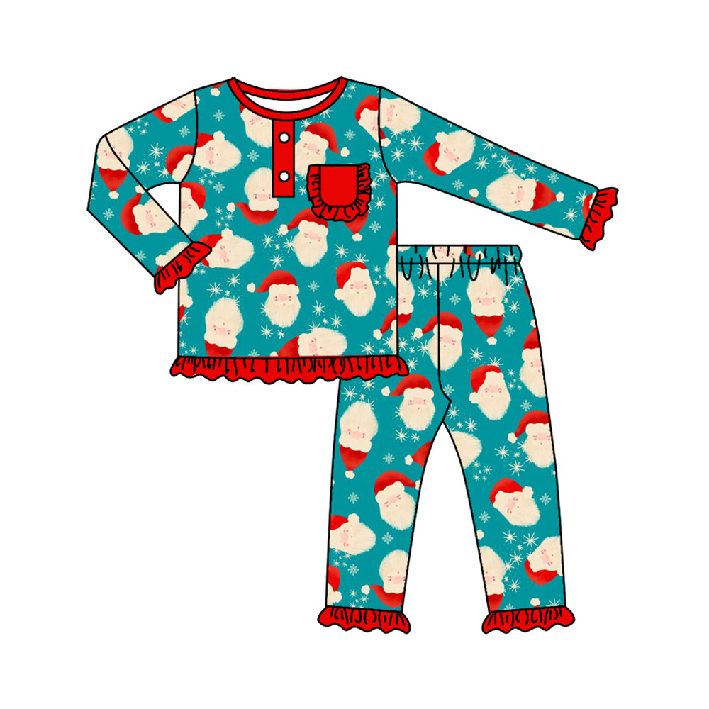 Baby Girls Christmas Santa Pocket Top Pants Pajamas Clothes Sets Preorder