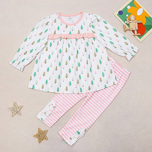 Baby Girls Christmas Tree Tunic Top Stripes Pants Clothes Sets Preorder