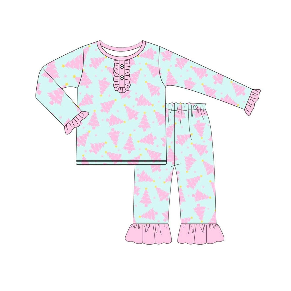 Baby Girls Christmas Pink Trees Top Pants Pajamas Clothes Sets Preorder