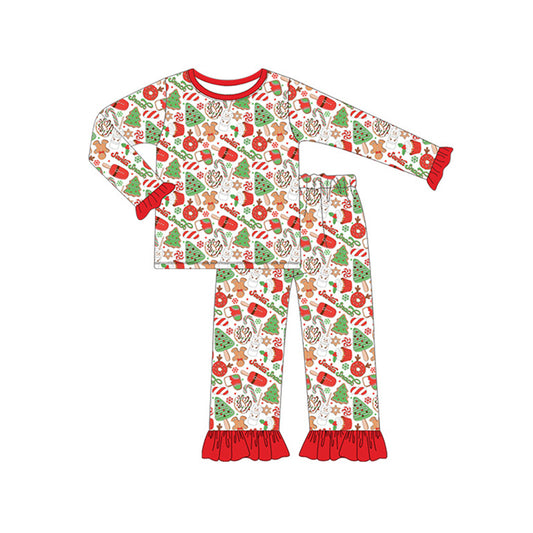 Baby Girls Christmas Tree Gingerbread Top Pants Pajamas Clothes Sets Preorder