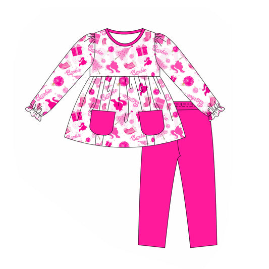 Baby Girls Pink Doll Pockets Tunic Top Legging Clothes Sets Preorder