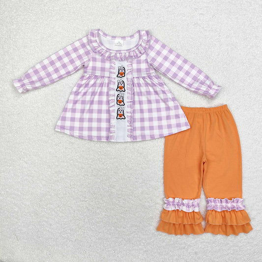 Sibling Sisters Lavender Checkered Ghost Halloween Clothes Sets