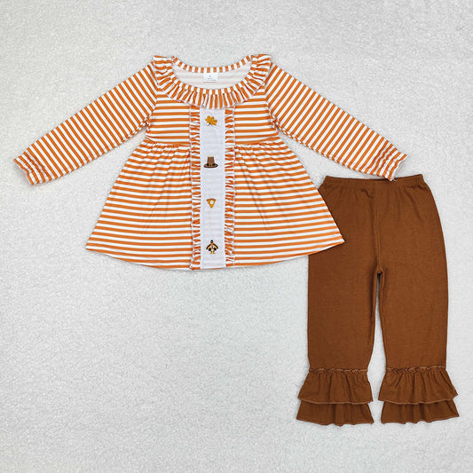 Sibling Baby Girls Thanksgiving Turkey Rompers Pants Clothes Sets