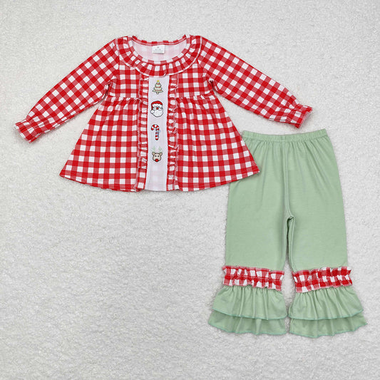 Baby Girls Checkered Santa Tunic Ruffle Pants Clothes Sets