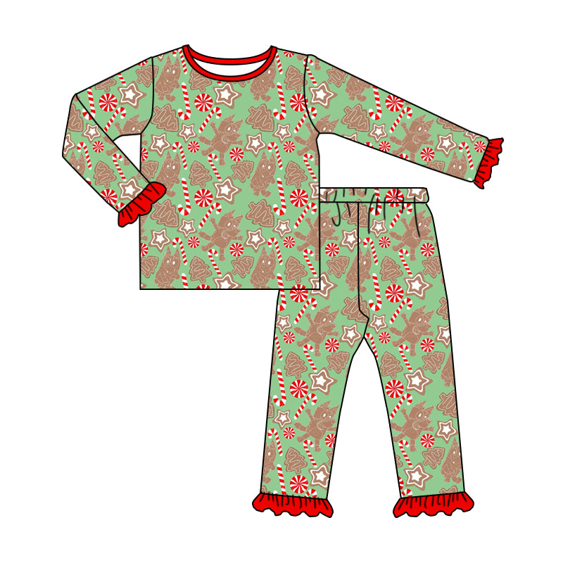 Baby Girls Christmas Dog Candy Cane Top Pants Pajamas Clothes Sets Preorder